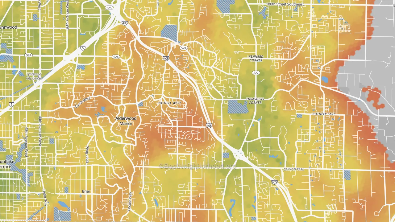 Bike Grade map of Bothell West, WA