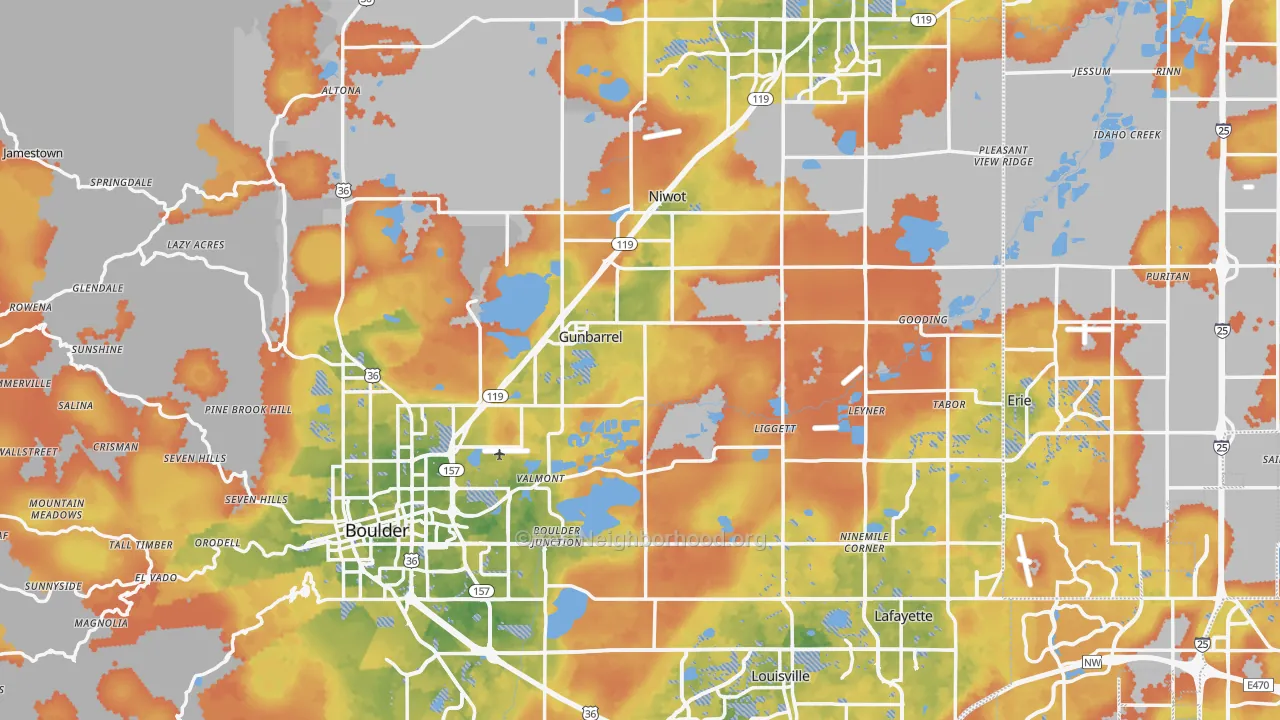 Bike Grade map of Boulder County, CO