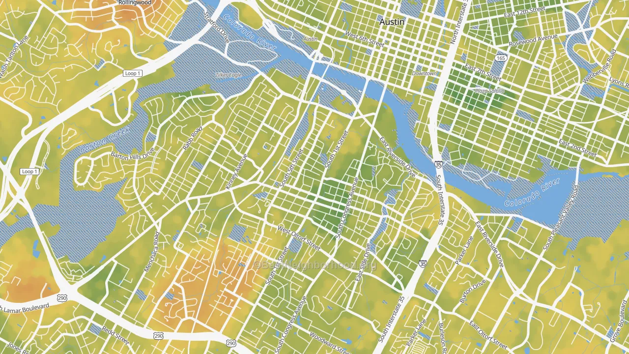Bike Grade map of Bouldin, Austin, TX