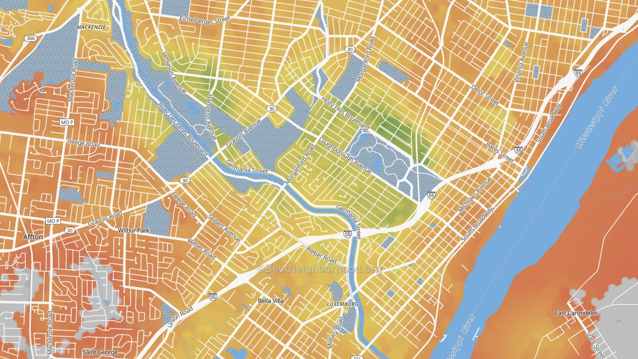 Bike Grade map of Boulevard Heights, St. Louis, MO