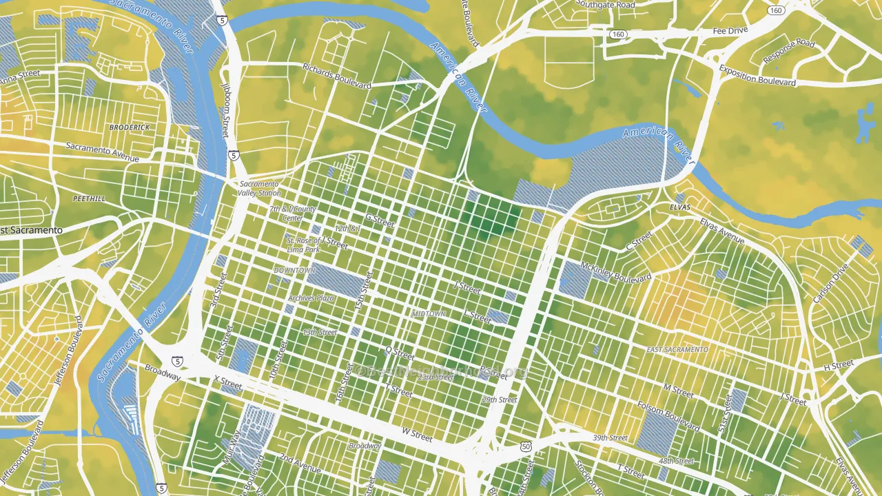 Bike Grade map of Boulevard Park, Sacramento, CA