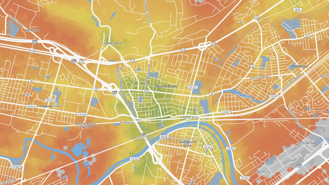 Bike Grade map of Bound Brook, NJ