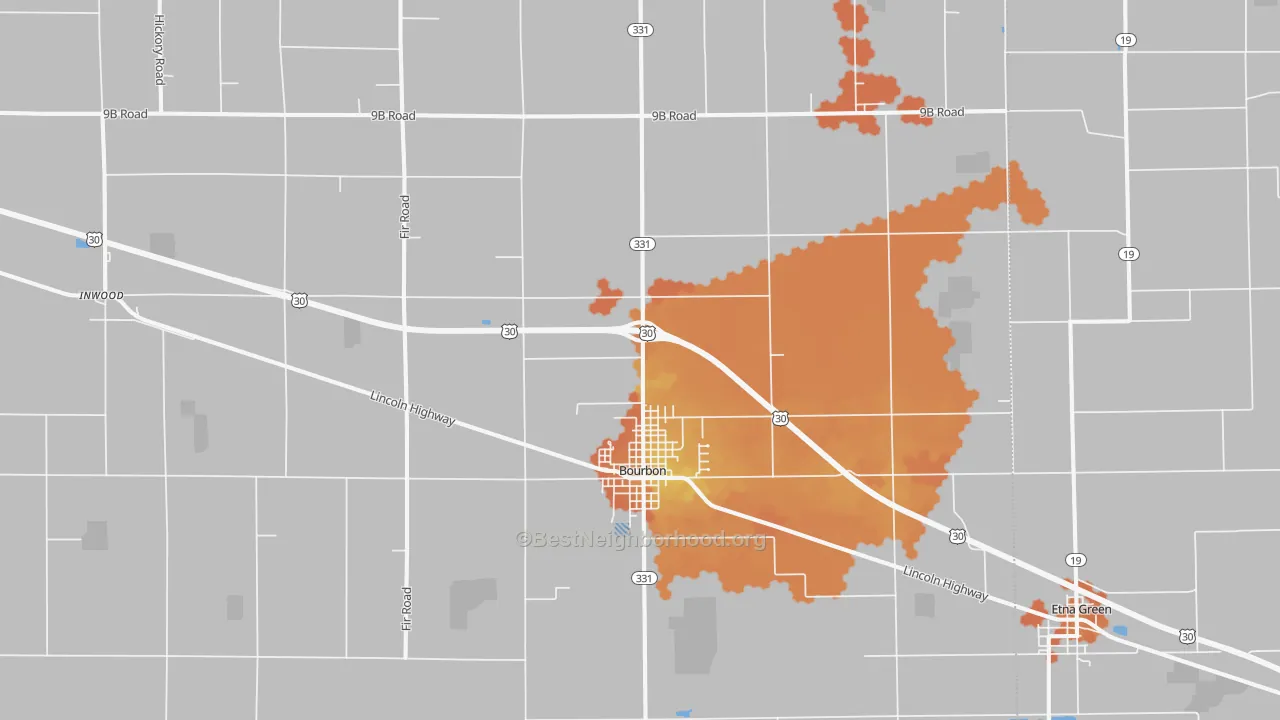 Bike Grade map of Bourbon, IN
