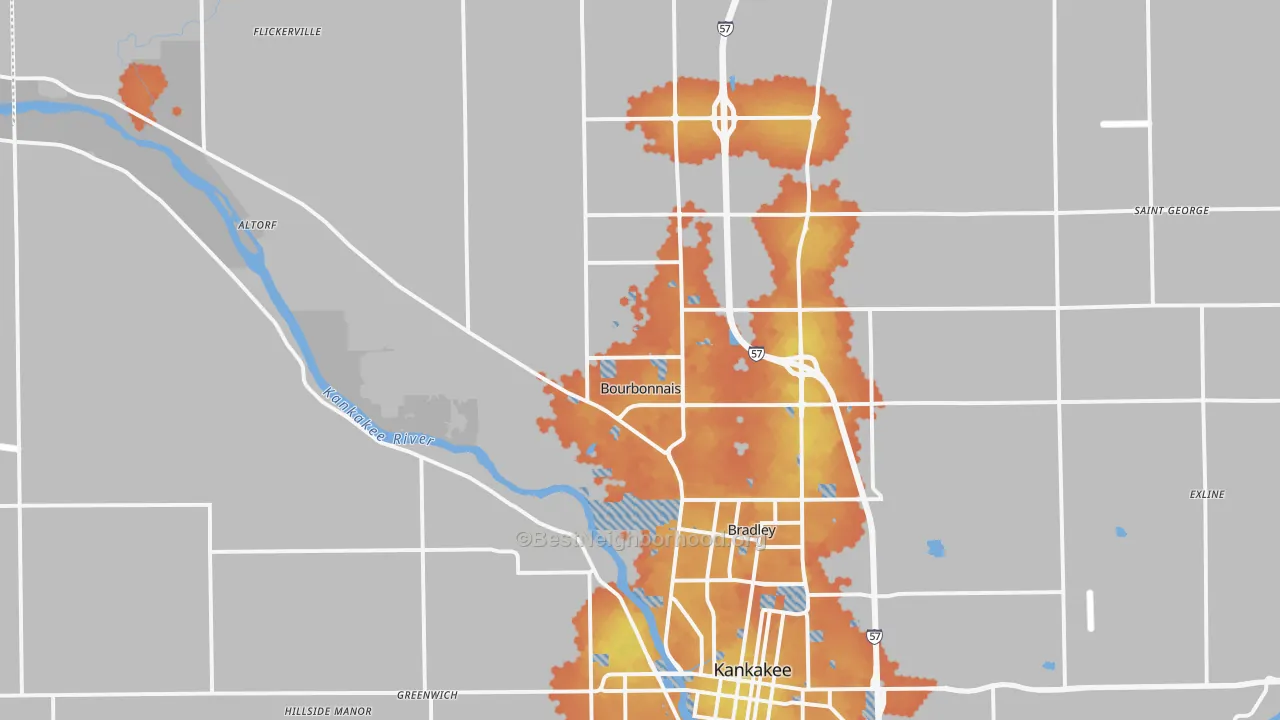 Bike Grade map of Bourbonnais, IL