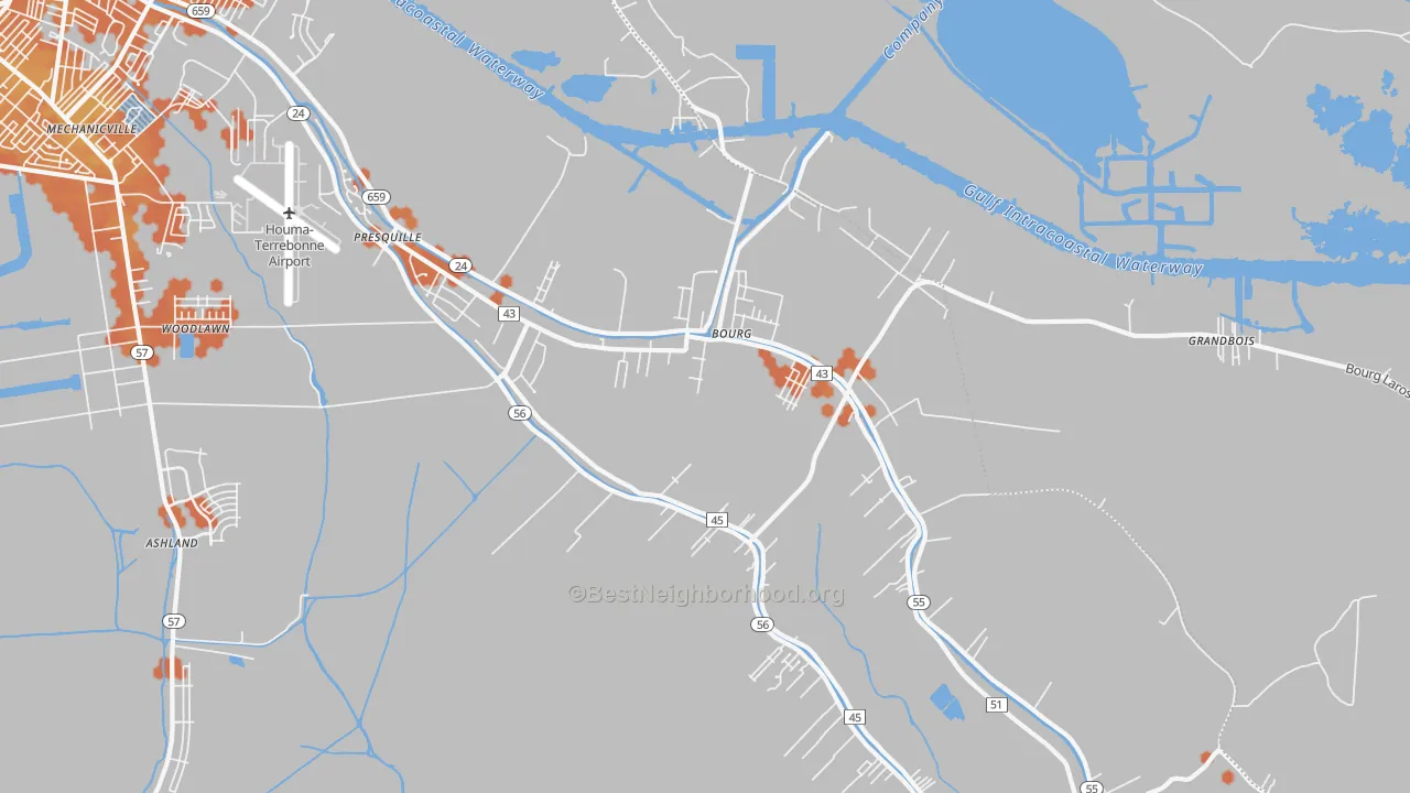 Bike Grade map of Bourg, LA