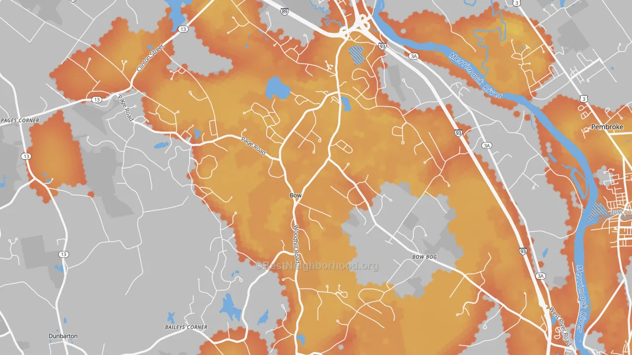 Bike Grade map of Bow, NH