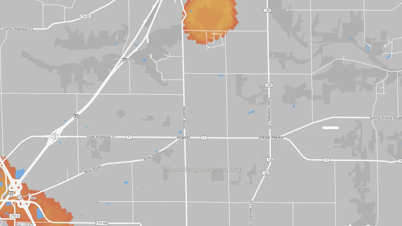 Bike Grade map of Bowers, WI