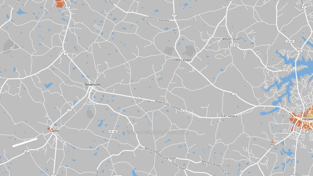 Bike Grade map of Bowersville, GA