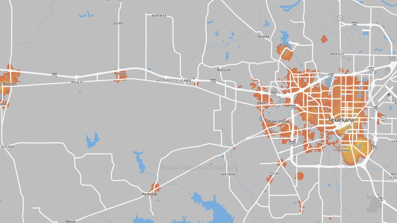 Bike Grade map of Bowie County, TX