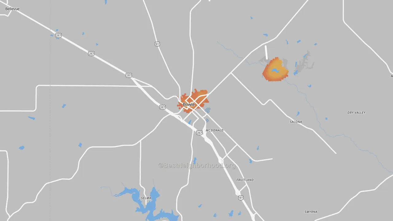 Bike Grade map of Bowie, TX