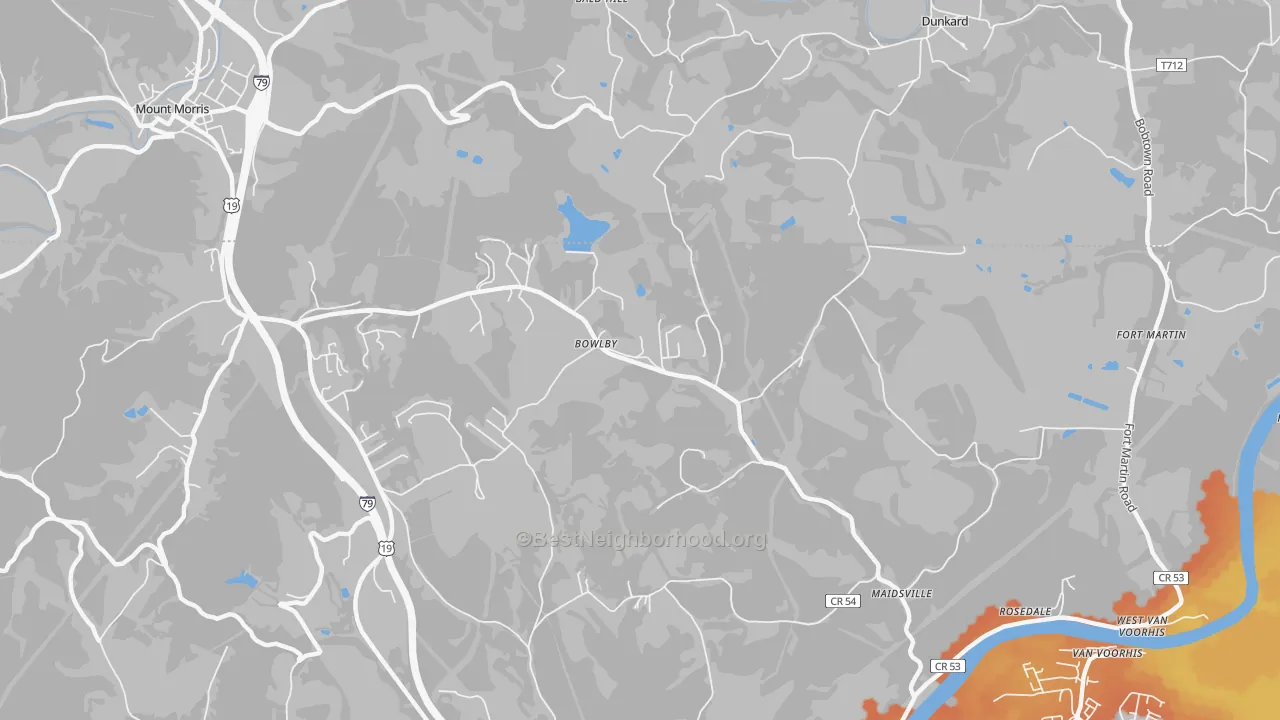 Bike Grade map of Bowlby, WV