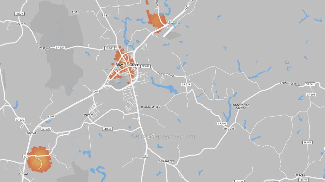 Bike Grade map of Bowling Green, VA