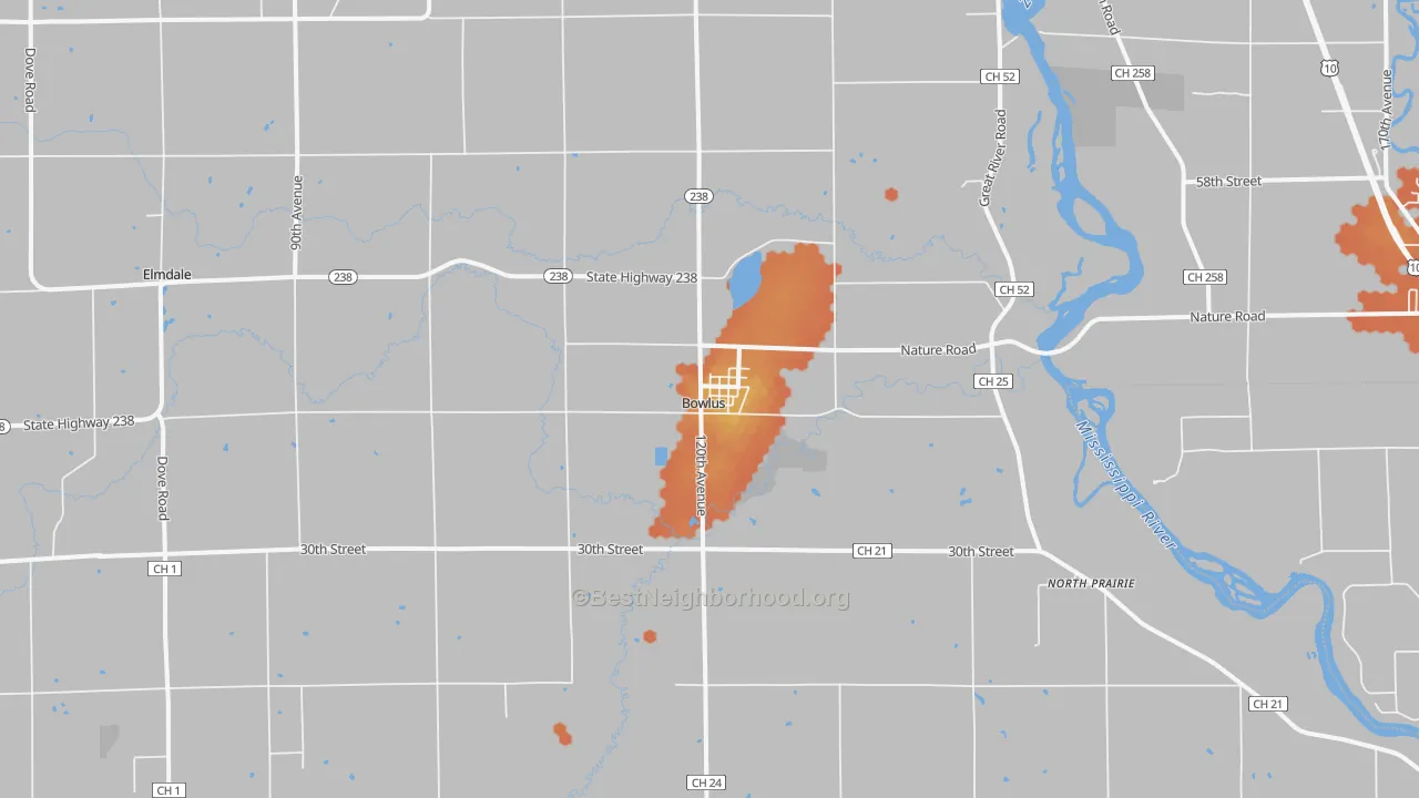 Bike Grade map of Bowlus, MN