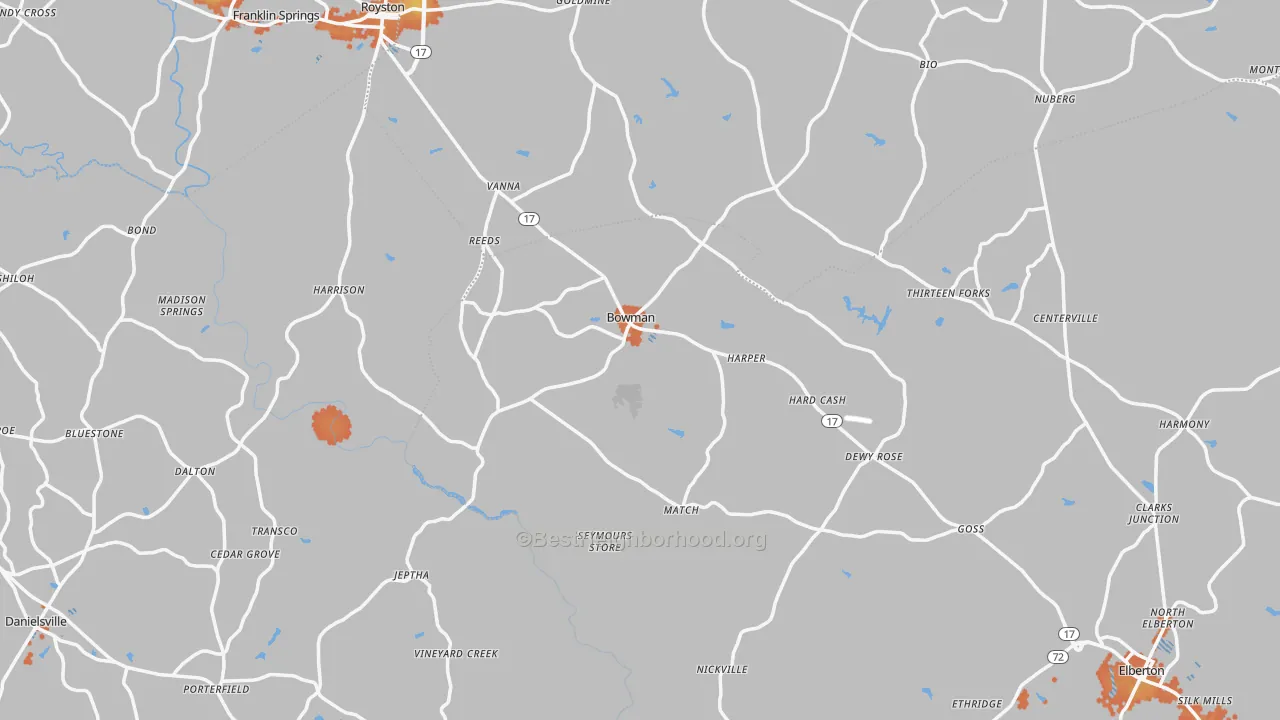 Bike Grade map of Bowman, GA