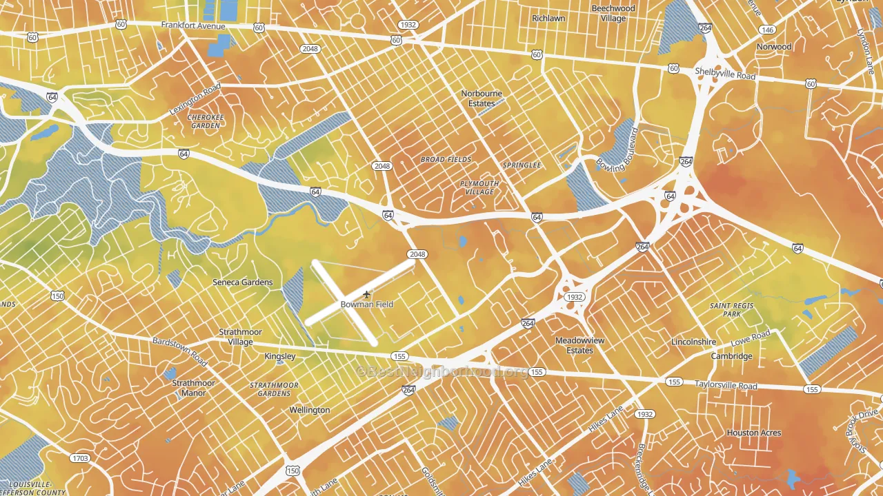 Bike Grade map of Bowman, Louisville, KY