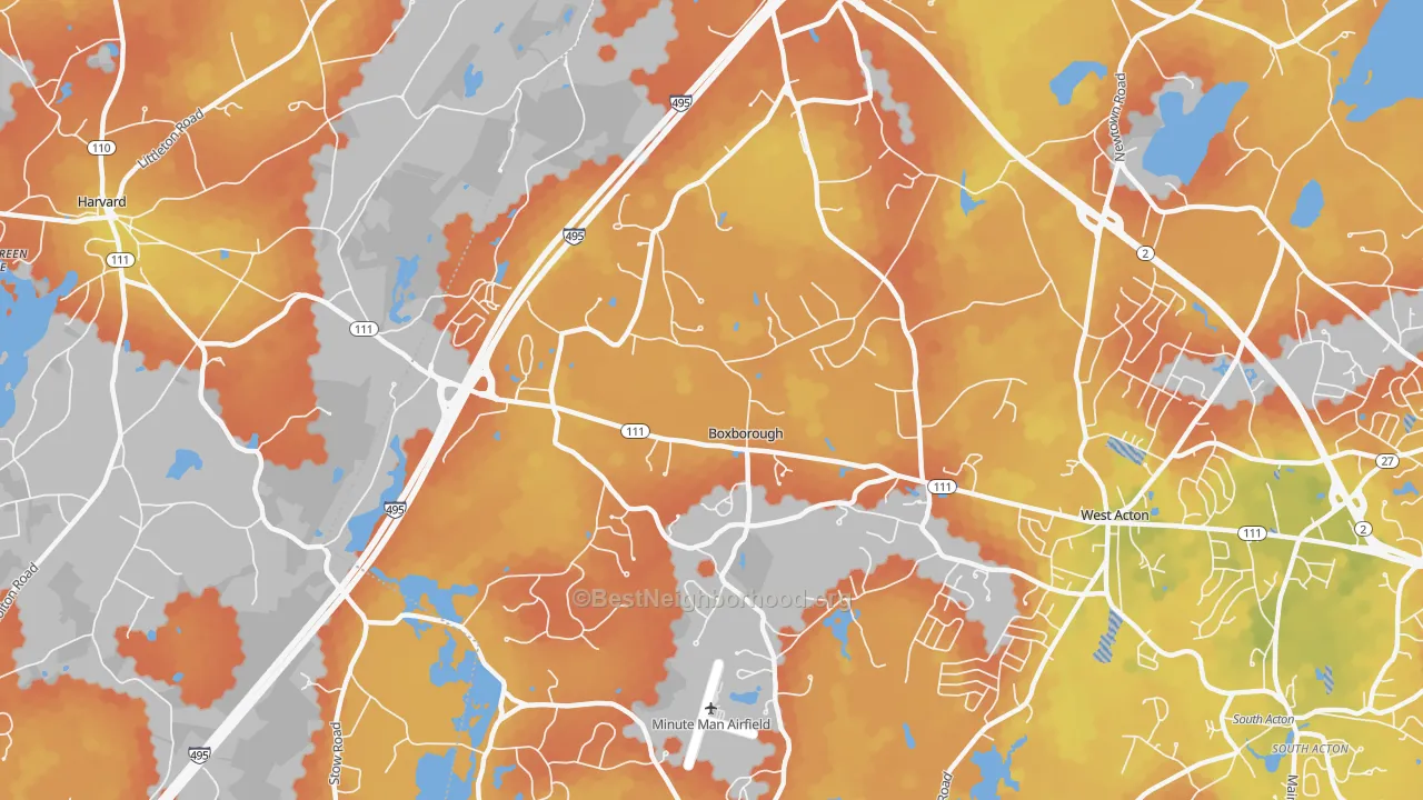 Bike Grade map of Boxborough, MA