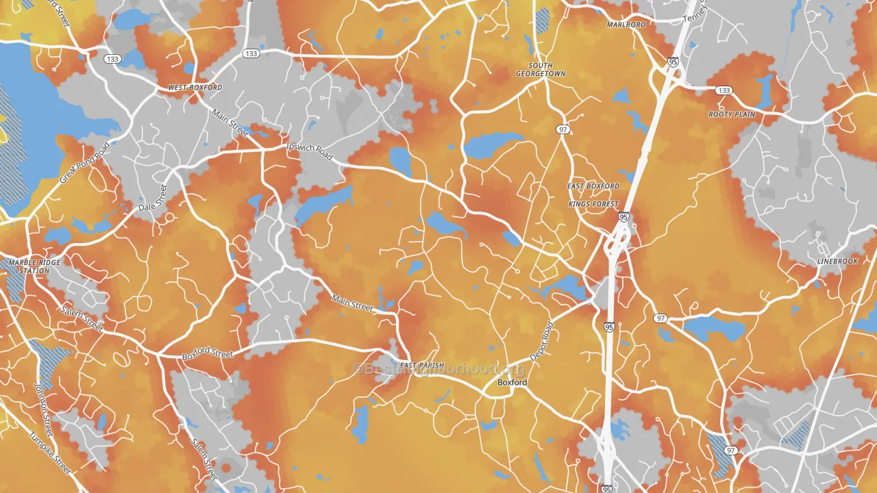 Bike Grade map of Boxford, MA