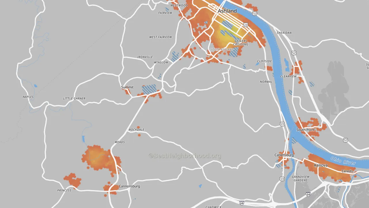 Bike Grade map of Boyd County, KY