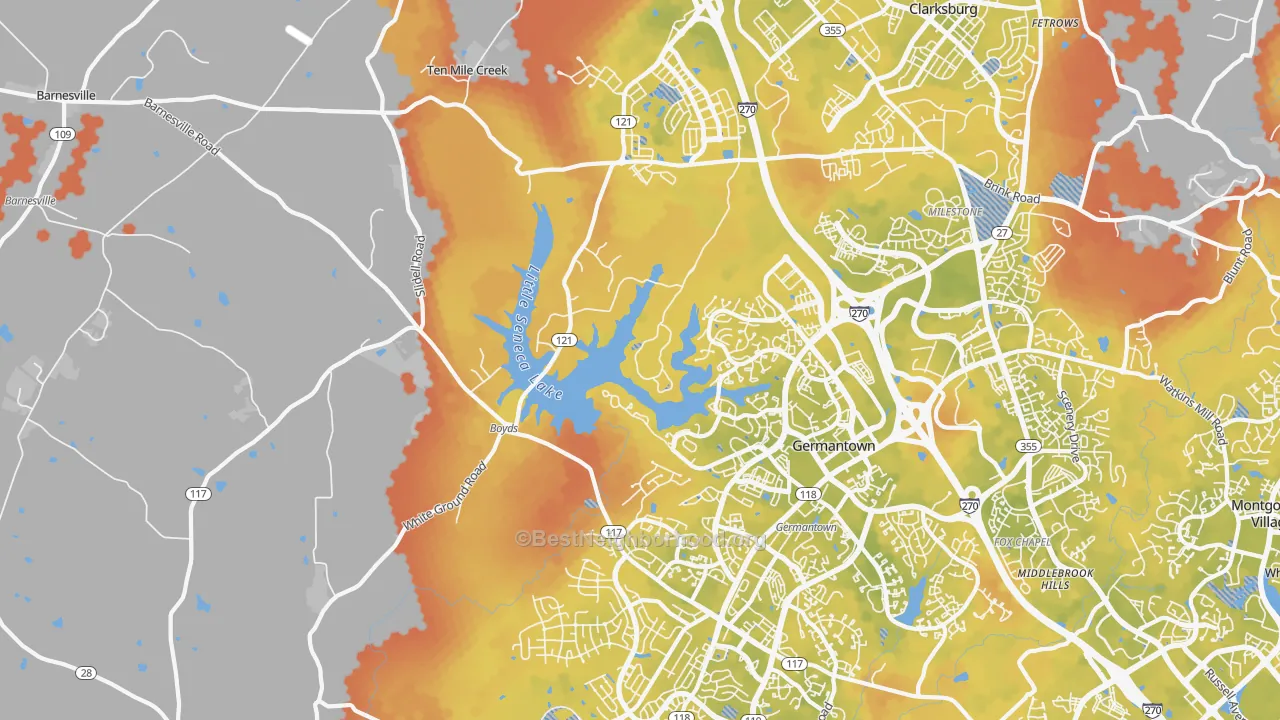 Bike Grade map of Boyds, MD