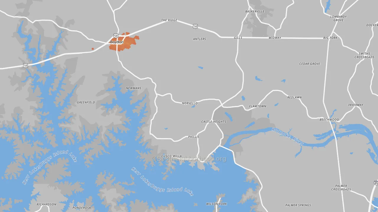 Bike Grade map of Boydton, VA