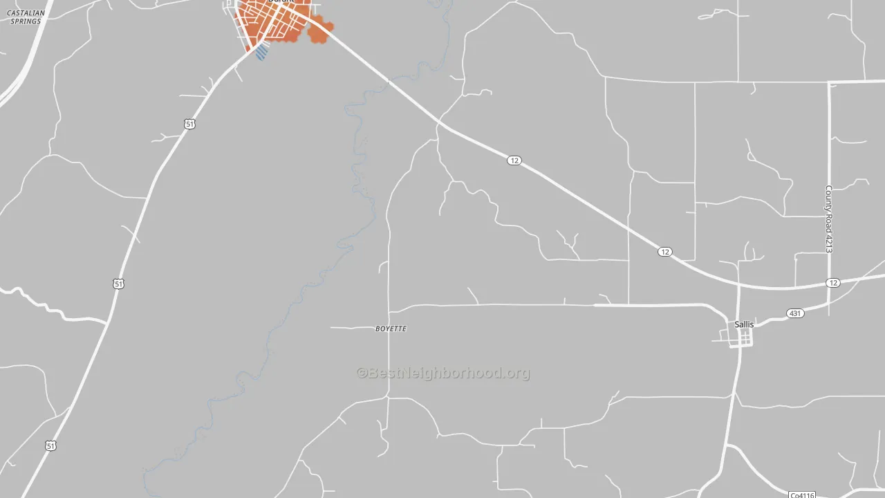 Bike Grade map of Boyette, MS