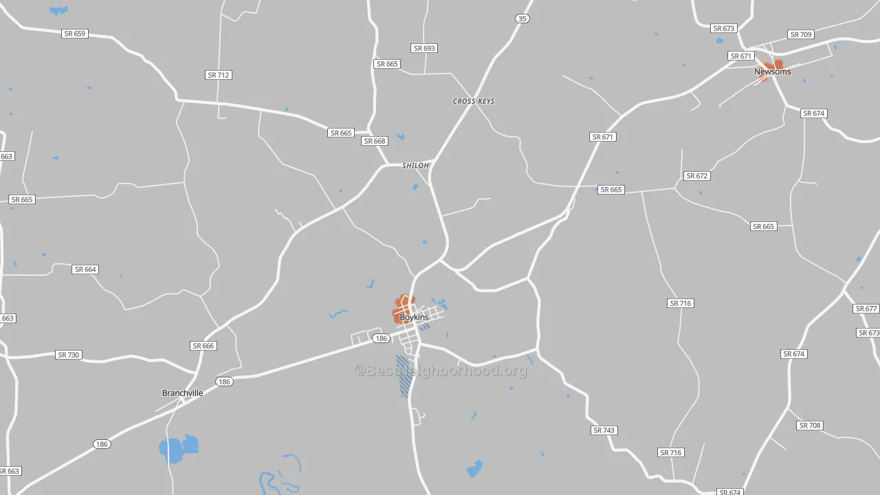 Bike Grade map of Boykins, VA