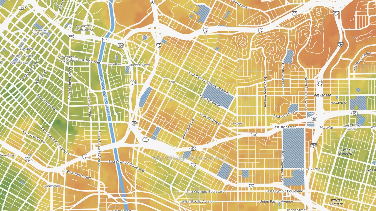 Bike Grade map of Boyle Heights, Los Angeles, CA