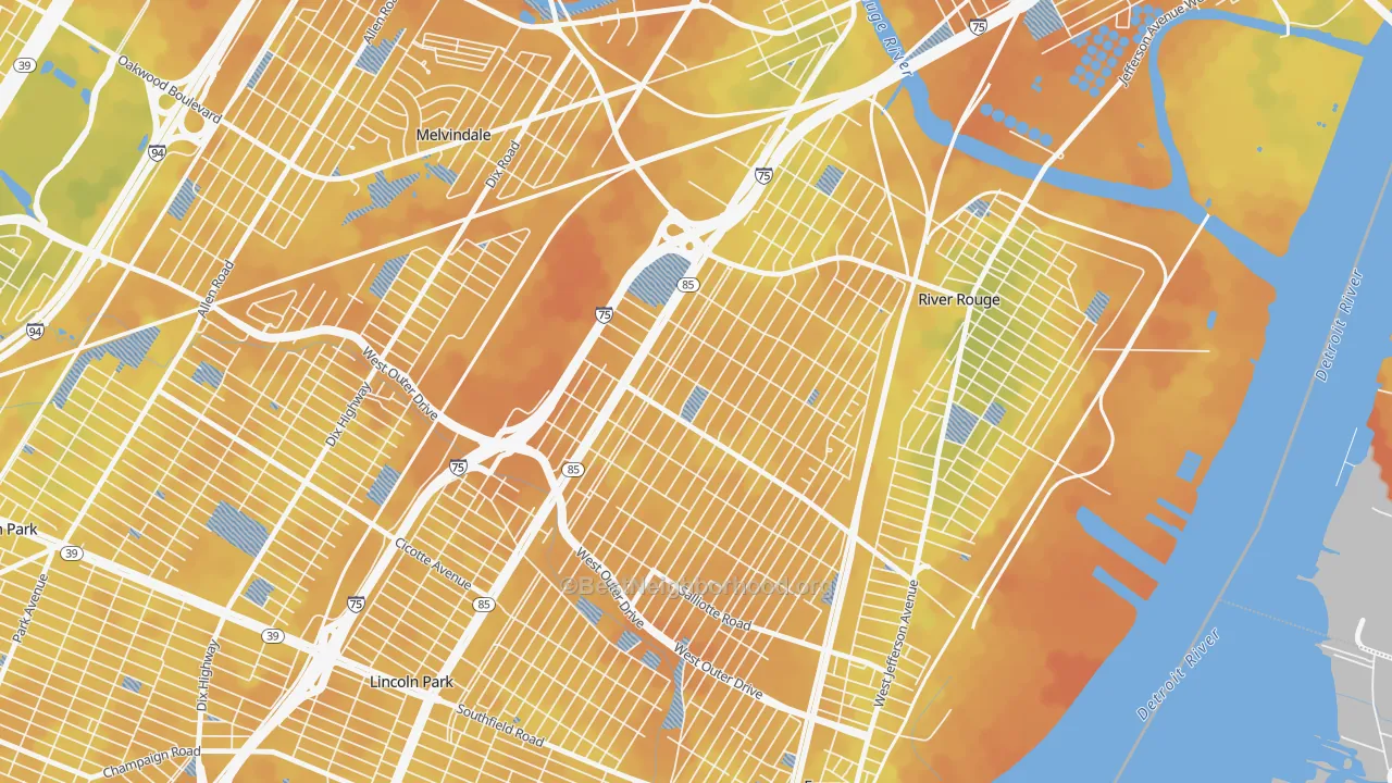 Bike Grade map of Boynton, Detroit, MI