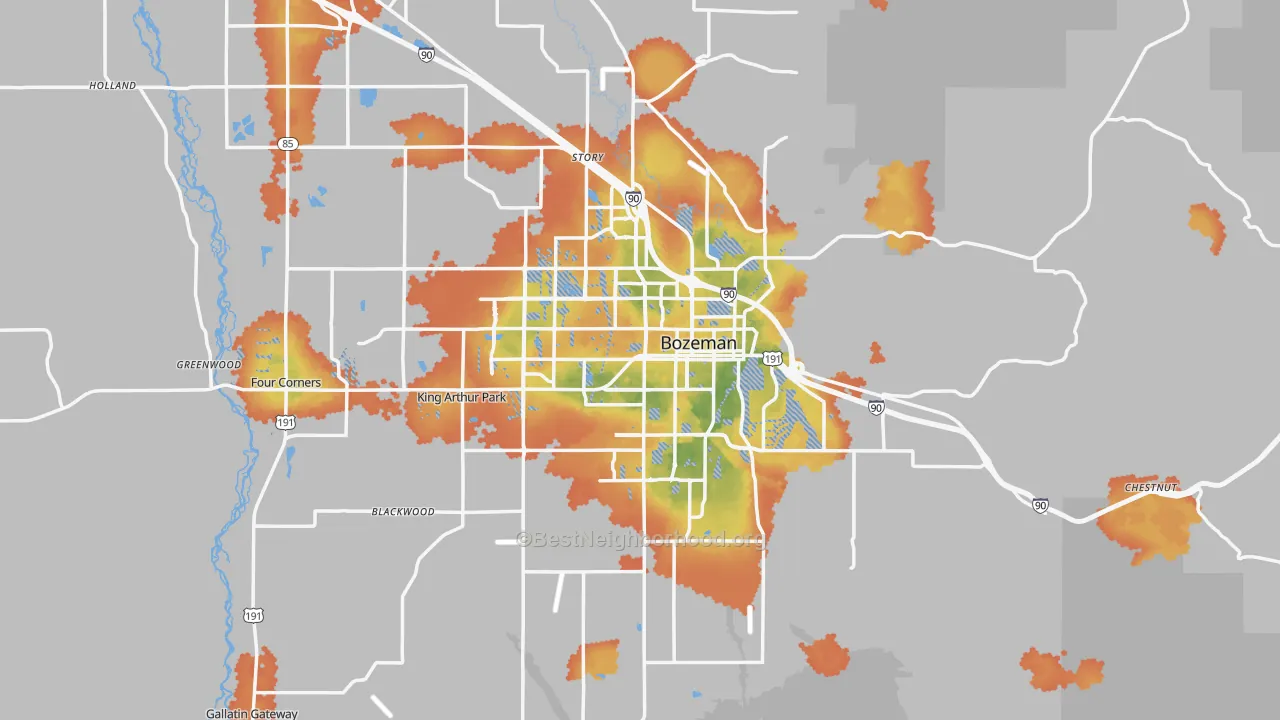 Bike Grade map of Bozeman, MT