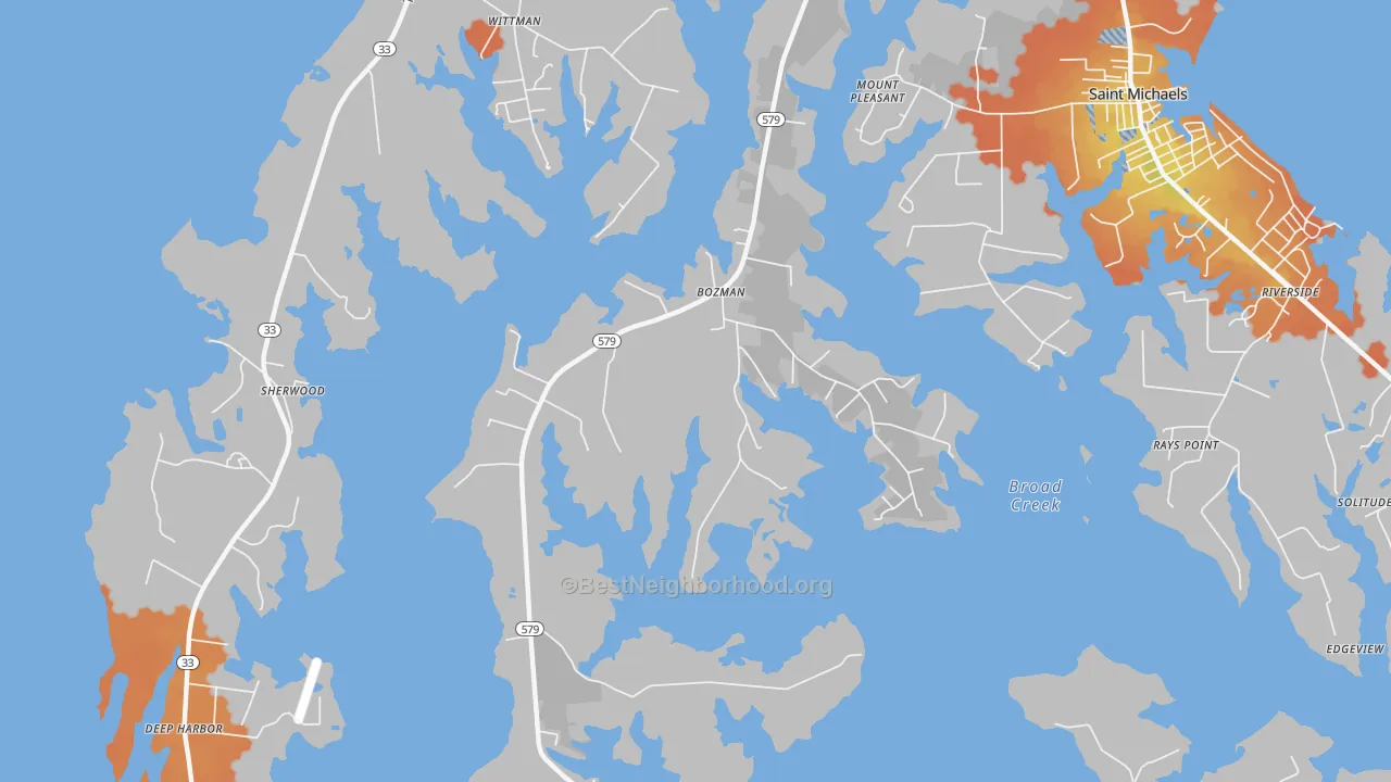 Bike Grade map of Bozman, MD