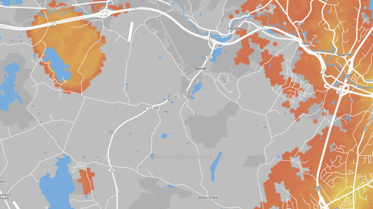Bike Grade map of Bozrah, CT