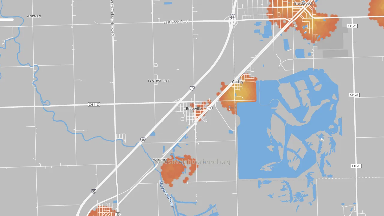 Bike Grade map of Braceville, IL