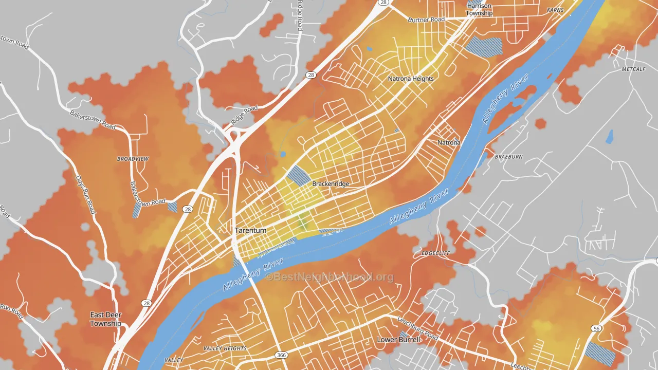 Bike Grade map of Brackenridge, PA