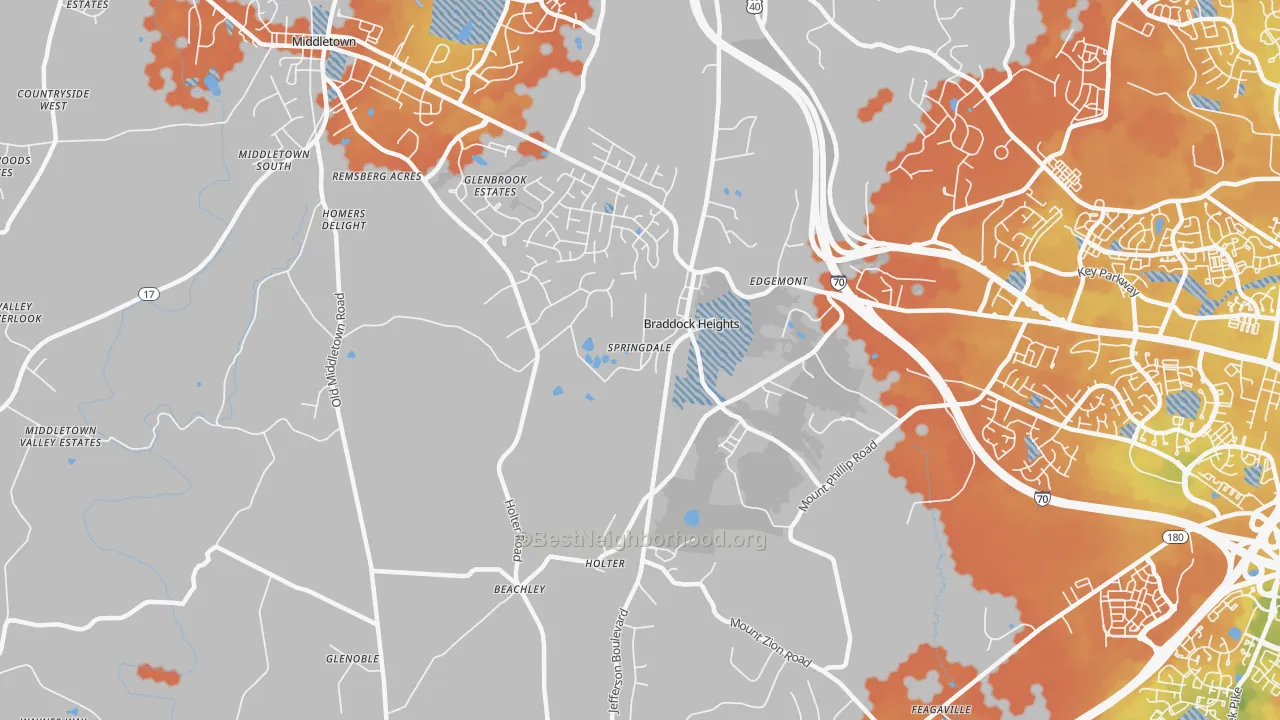 Bike Grade map of Braddock Heights, MD