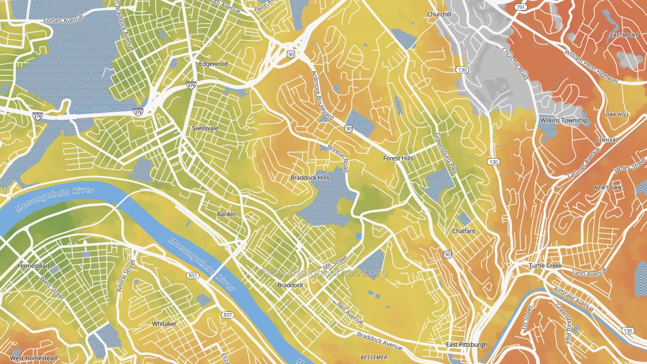 Bike Grade map of Braddock Hills, PA