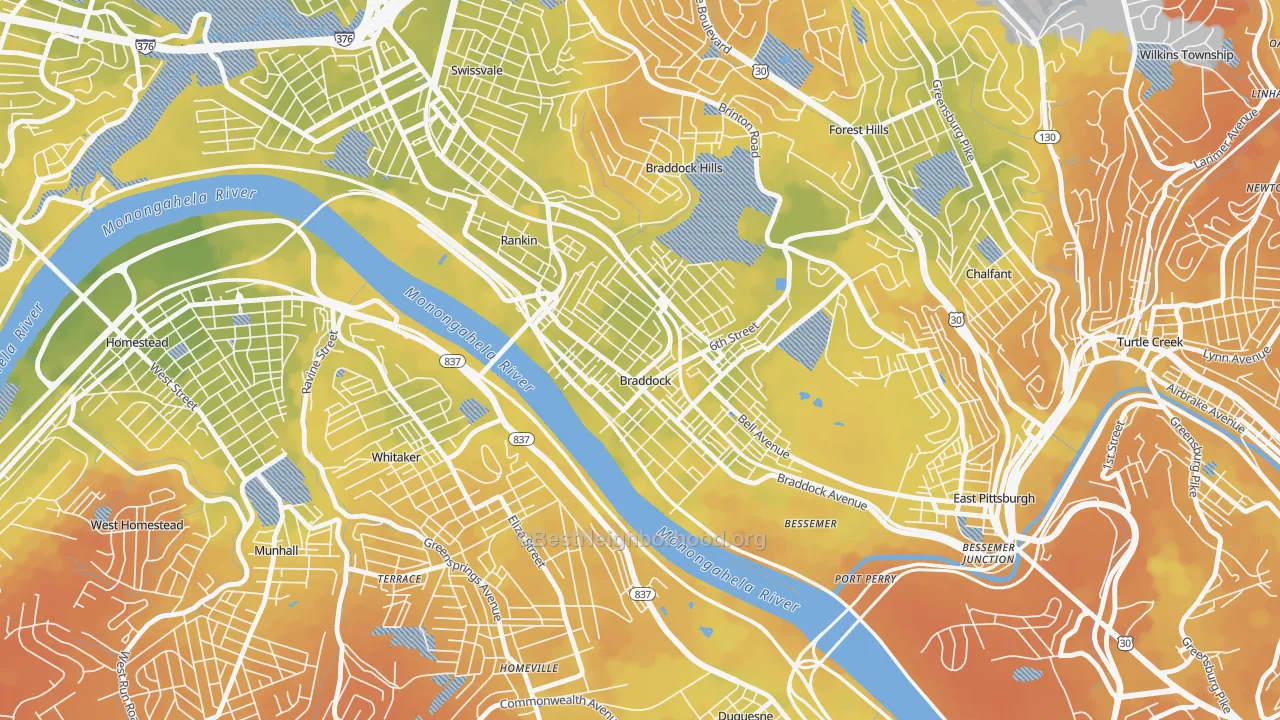 Bike Grade map of Braddock, PA