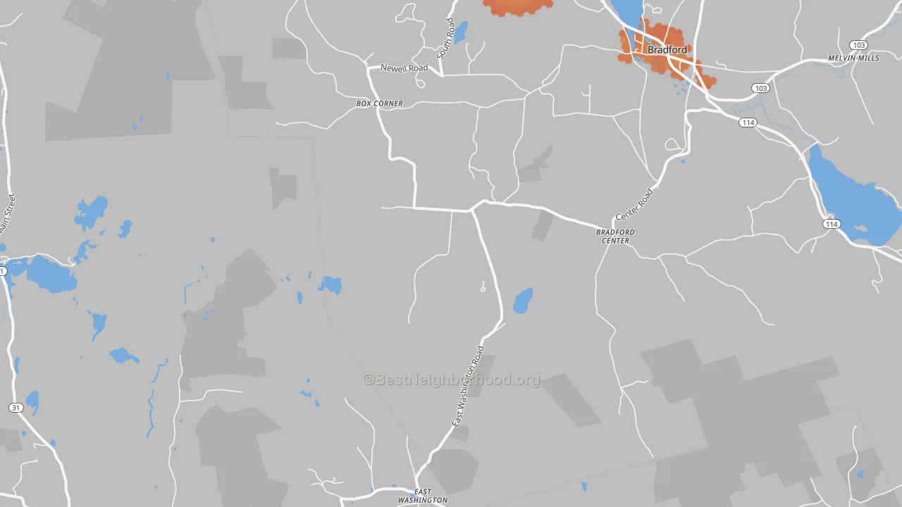 Bike Grade map of Bradford Center, NH