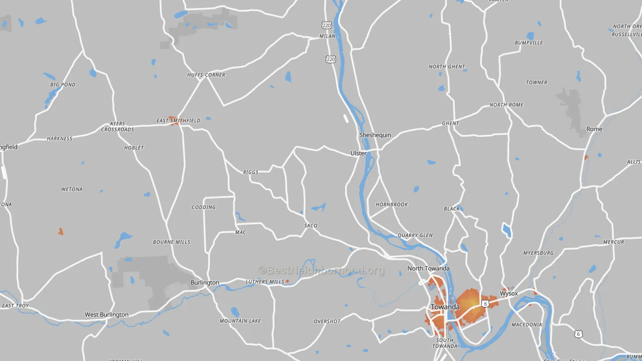Bike Grade map of Bradford County, PA