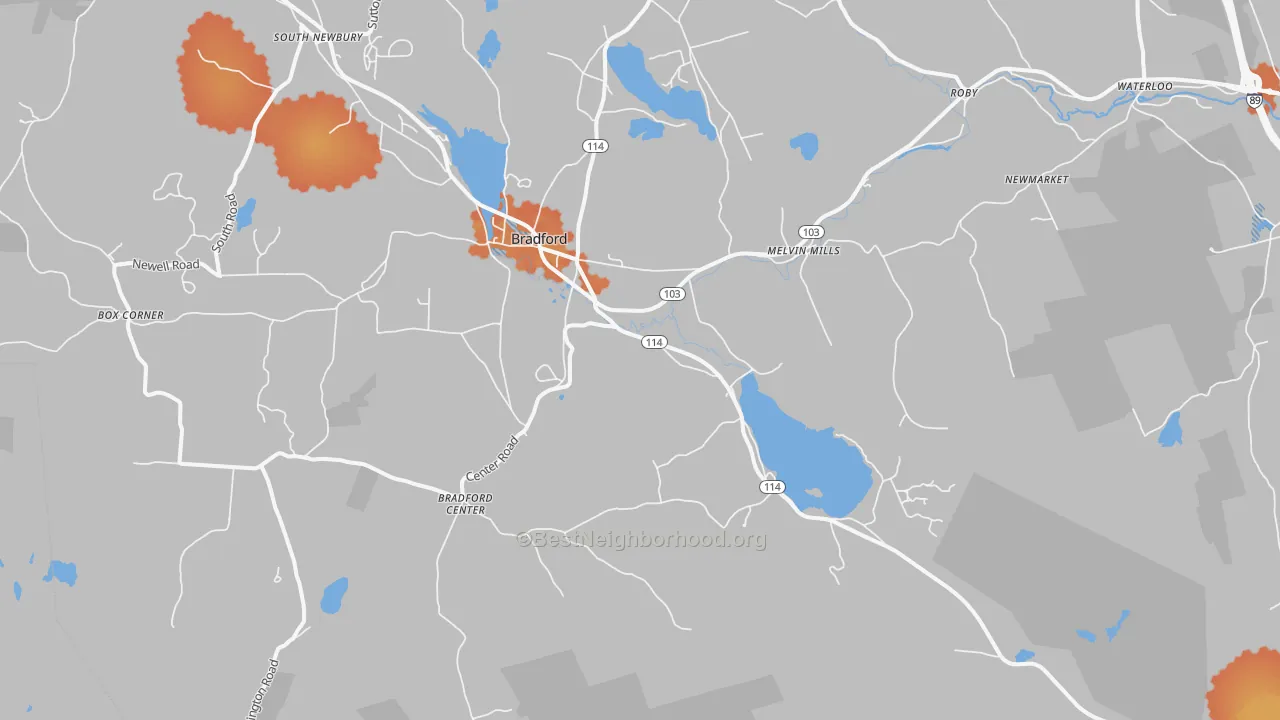 Bike Grade map of Bradford, NH