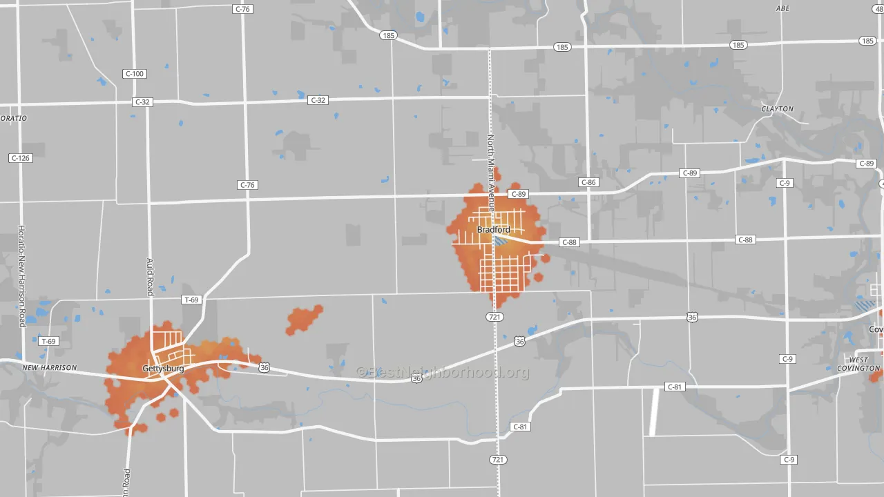 Bike Grade map of Bradford, OH