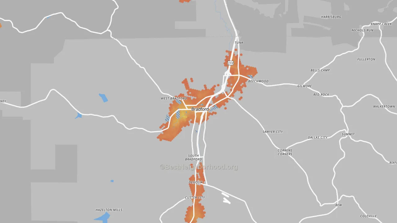 Bike Grade map of Bradford, PA