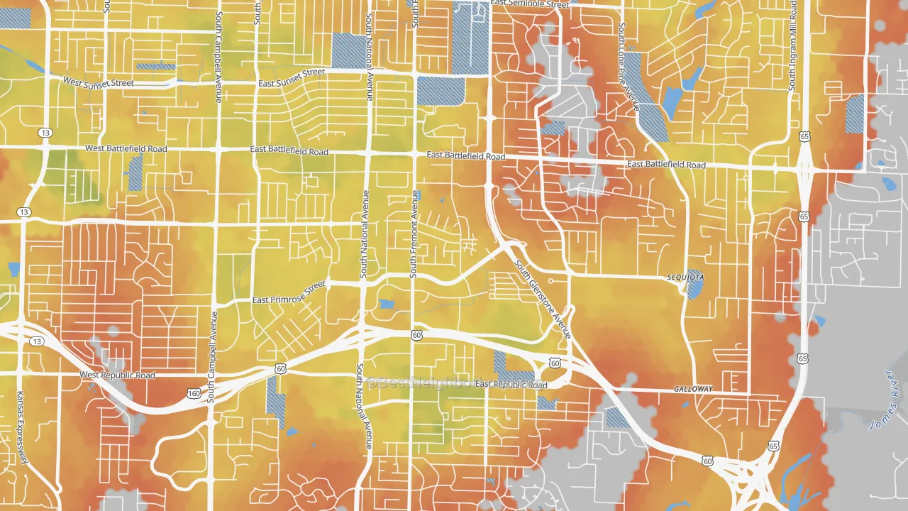 Bike Grade map of Bradford Park, Springfield, MO