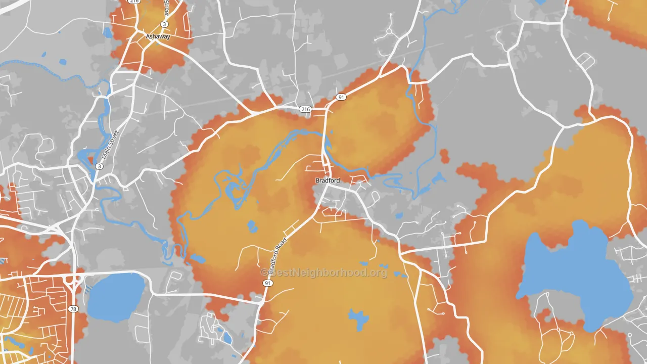Bike Grade map of Bradford, RI