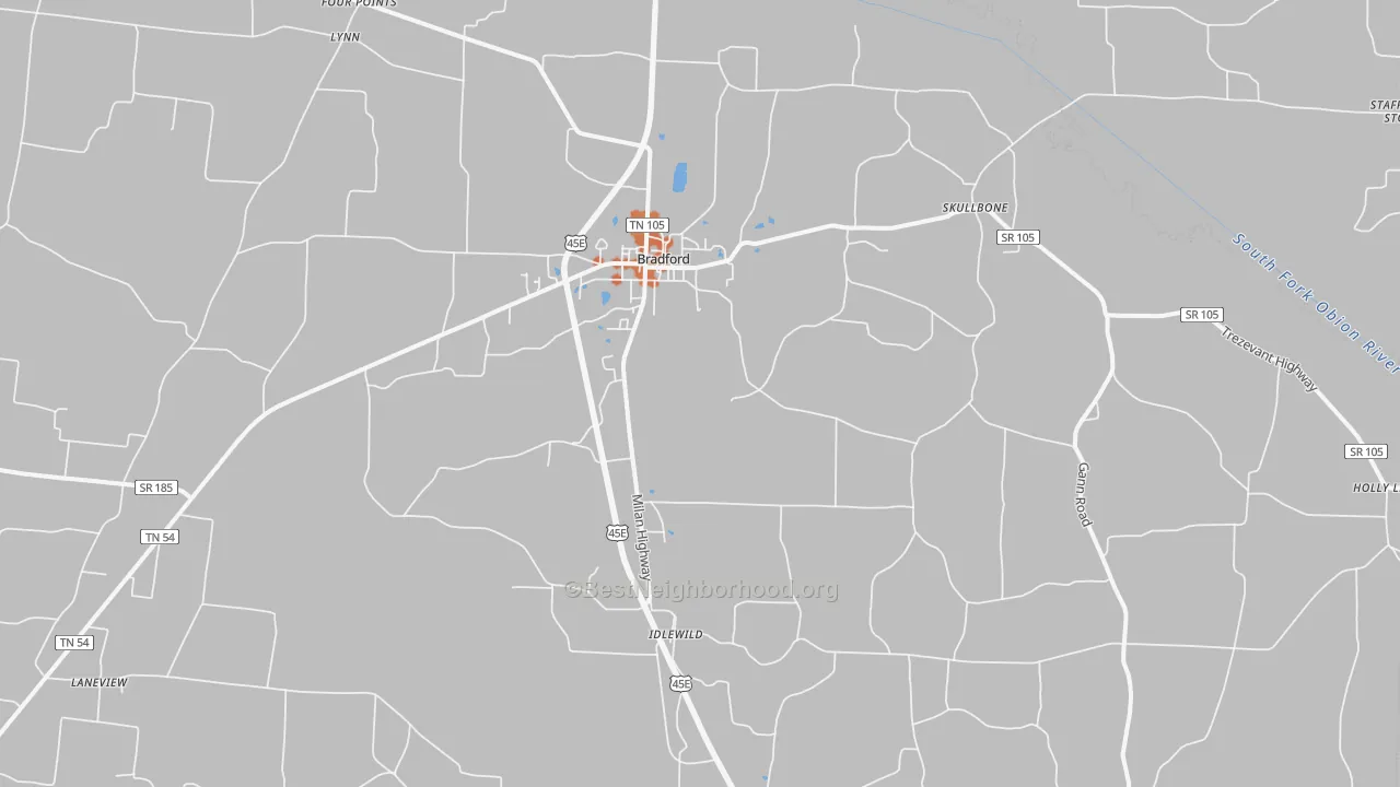 Bike Grade map of Bradford, TN