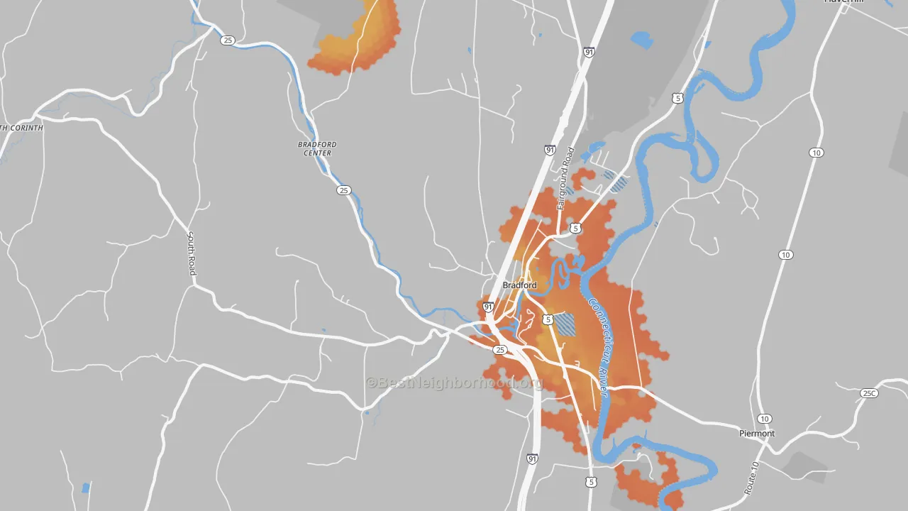 Bike Grade map of Bradford, VT