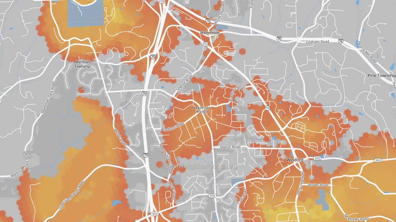 Bike Grade map of Bradford Woods, PA