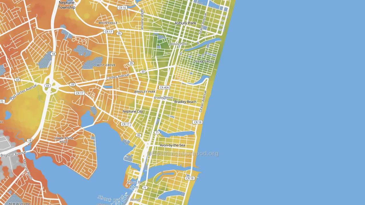 Bike Grade map of Bradley Beach, NJ