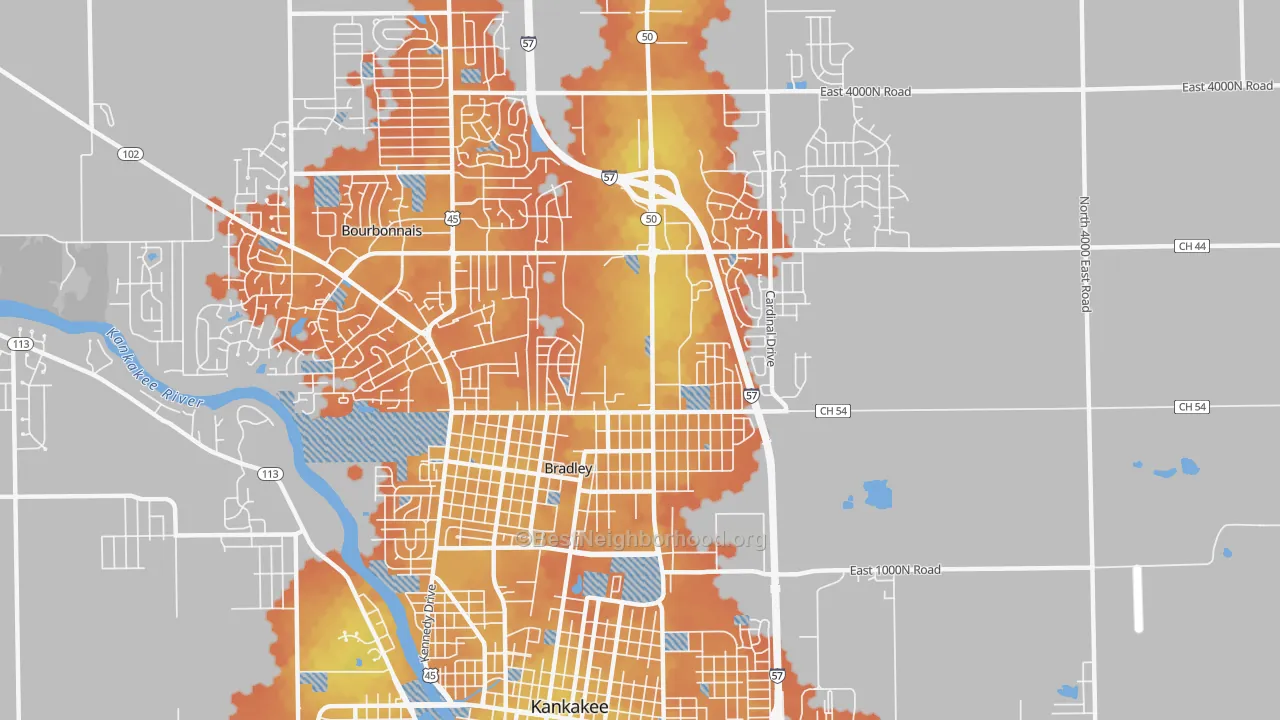 Bike Grade map of Bradley, IL