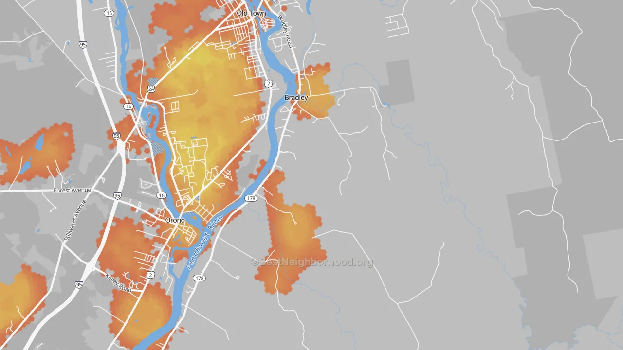Bike Grade map of Bradley, ME