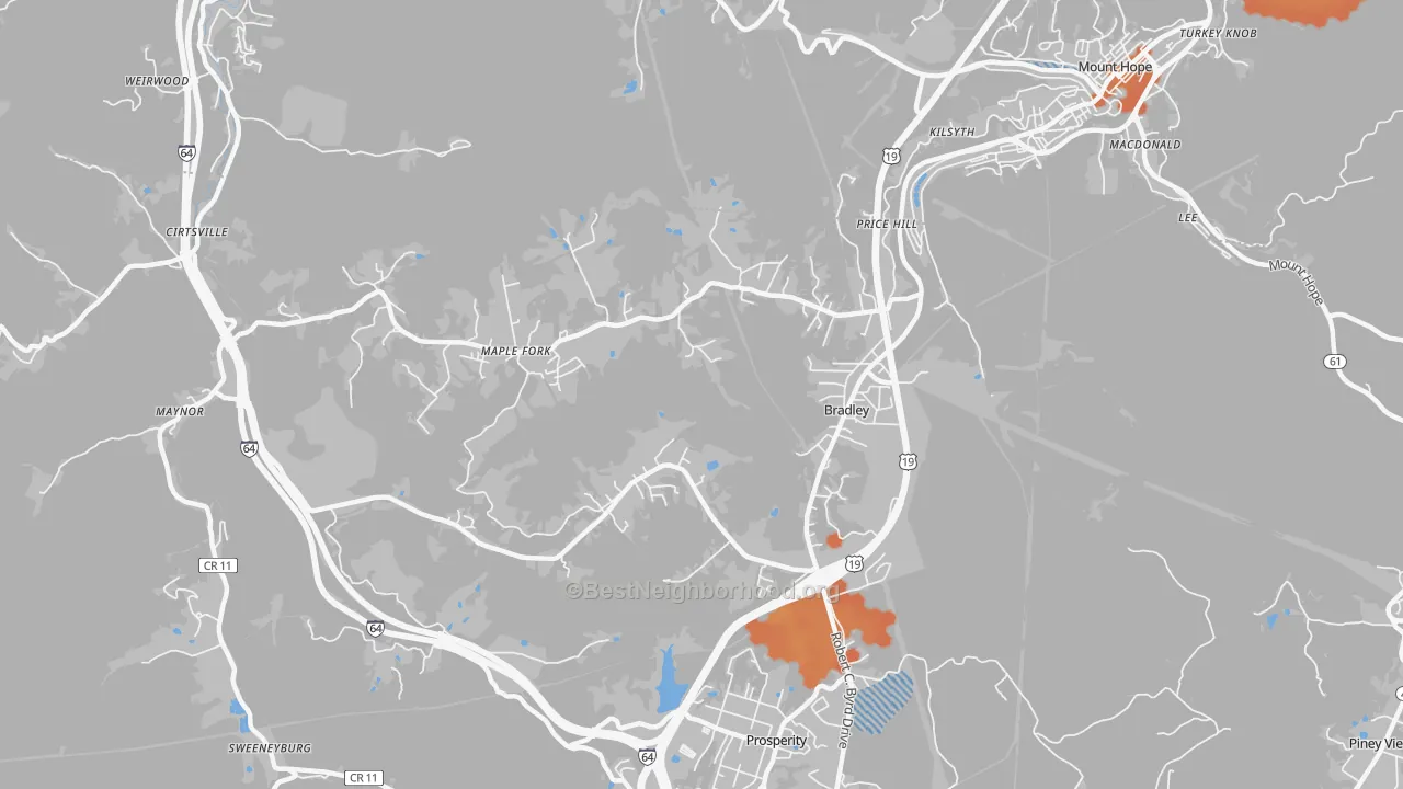 Bike Grade map of Bradley, WV